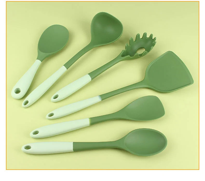 6-Piece Silicone Kitchen Utensil Set: Chinese Spatula, Soup Ladle, Slotted Turner, Pasta Spoon, Salad & Honey Scrapers for Non-S