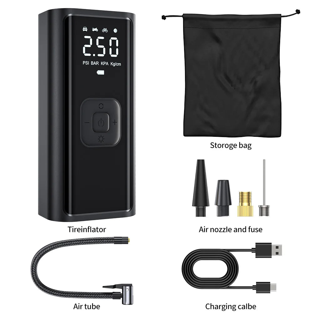 Car Inflator Compressor Pump With LED Lamp For Car Motorcycle Bicycle Tyre Balls Wireless Electric Car Air Tire Pump