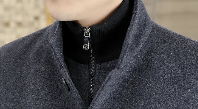 Men's Long Wool Coat High Quality Trendy Fashion Handsome Solid Color Wool Trench Coat with Removable Thickened down Inner Liner