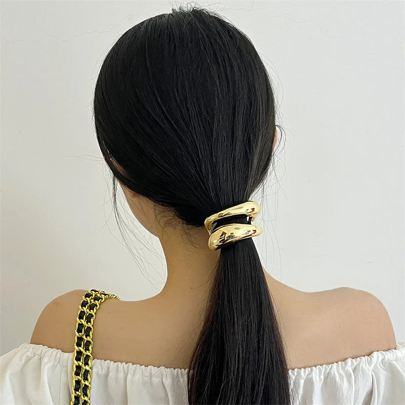 XIALUOKE Vintage Multilayer Metal Geometry Hair Bands Rope For Women Headband Elastic Ponytail HairPins Hairwear Hair Jewelry