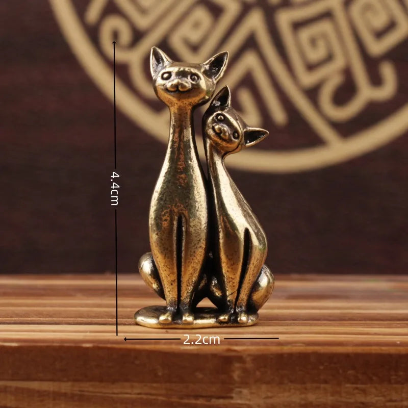 1PCS Brass Mini Double Cat Sculpture Ornament Crafts Anime Cat Ornament Home Desktop Living Room Office Small Ornament Crafts