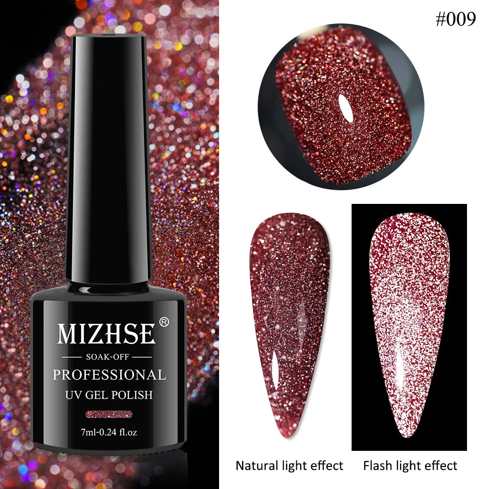 MIZHSE 7ML Reflective Top Coat Gel Nail Polish Shiny Glitter Vernis Semi Permanent Varnish Nail Gel Polish for Manicure Nail Art