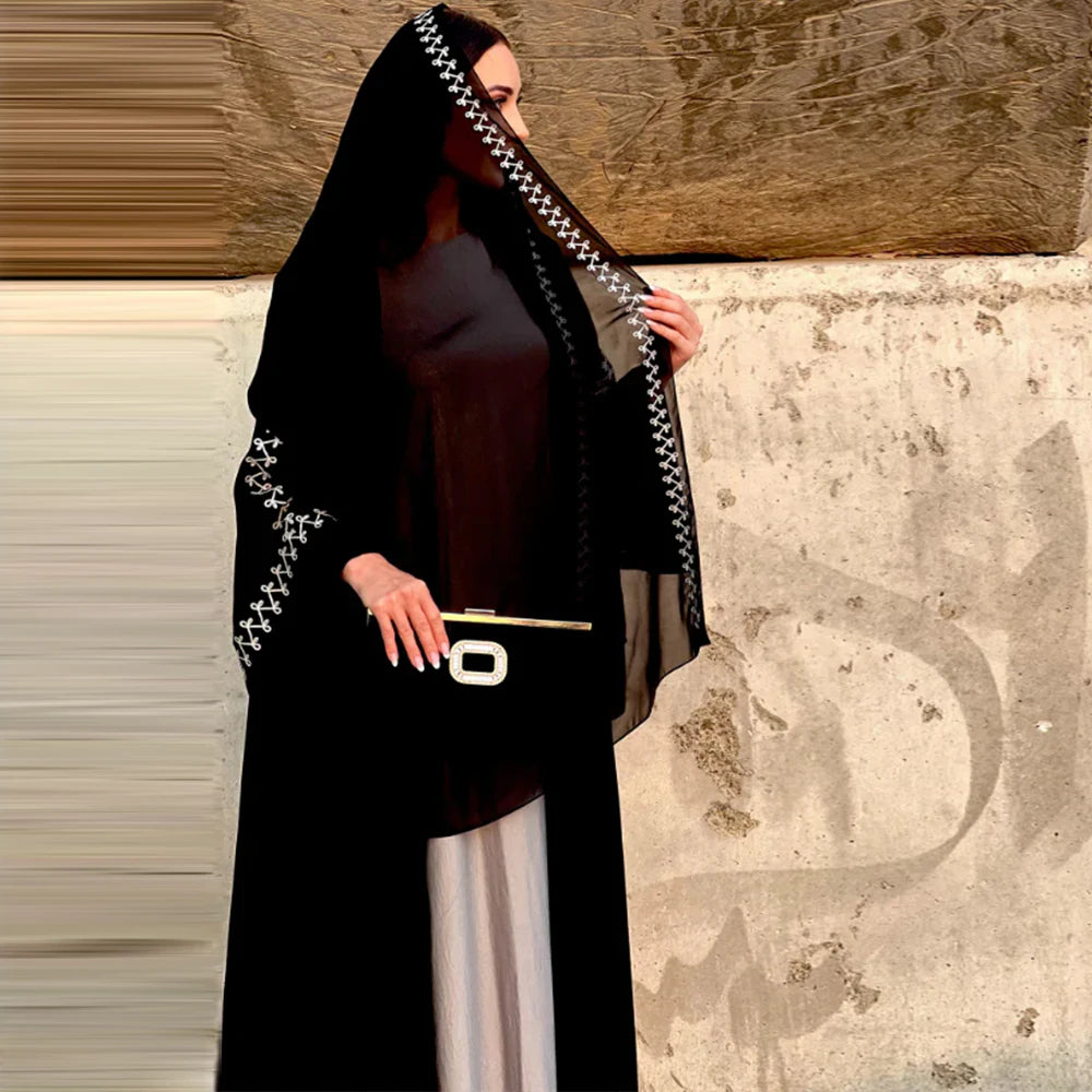 New Arrival Buckles Embroidery Abaya Hijab Dress Kimono Coat Outwear Women Long Sleeve Loose Arabic Muslim Dubai Moroccan Caftan