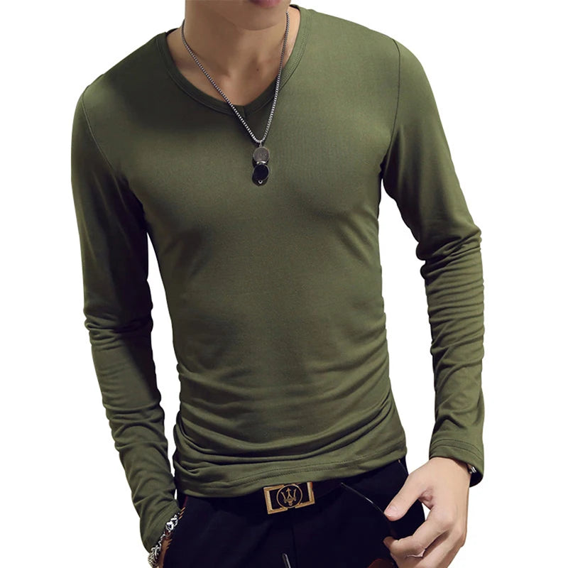 Spring Autumn Period Long Sleeve Cultivate One's Morality Men's T-shirt O-neck Solid Polyester T Shirt Men Red Blue Black