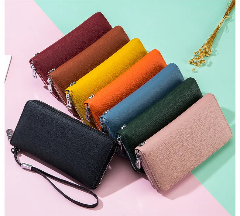 RFID Function Wallet for Women Geniune Leather Luxury Design Long Zipper Handbags Cowhide Card Bags Female Fashion Purse