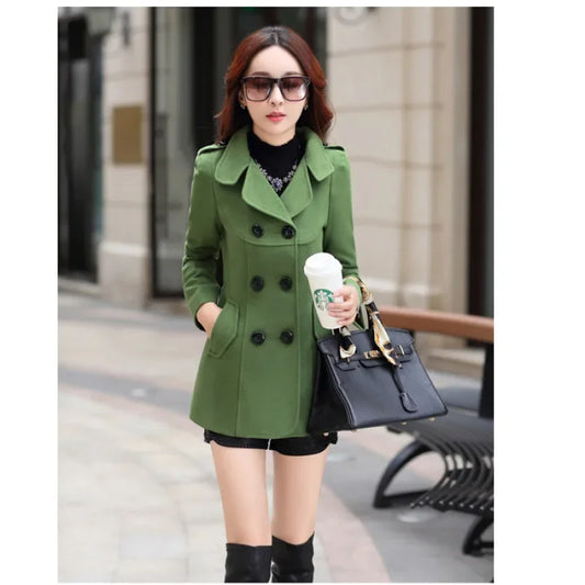 Spring Autumn Women's Slim Fit Short Double Breasted Woolen Coat Thickened Korean Style Fashionable Outerwear
