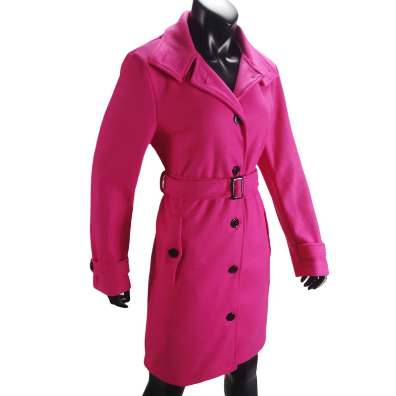 Women's Wool Blend Coat Winter Warm Single Breasted Jacket with Turn-down Collar Long Outerwear Female Clothing
