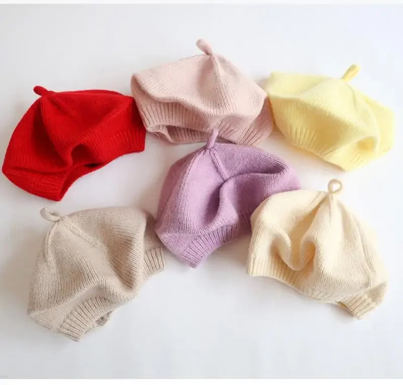 Candy Color Baby Beret Hat for Girls Autumn Winter Knitted Hat Sweet Infant Beanie Cap Fashion Kids Accessories 1-4 Years Old