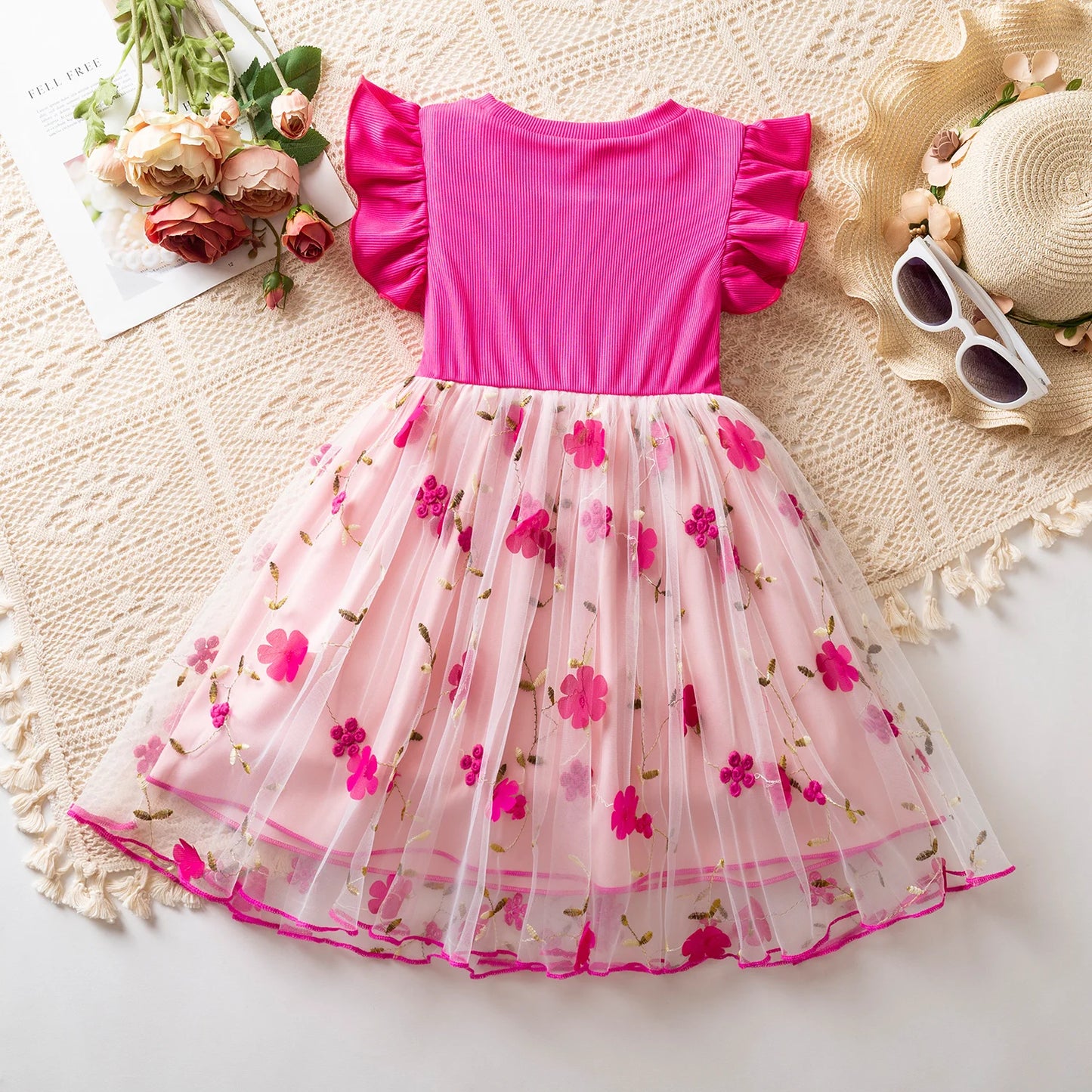 Girls Fairy Dress for 3-8 Yrs Birthday Party Princess Dress Flower Girl Dress for Wedding Embroidery Easter Dress for Girls Wear