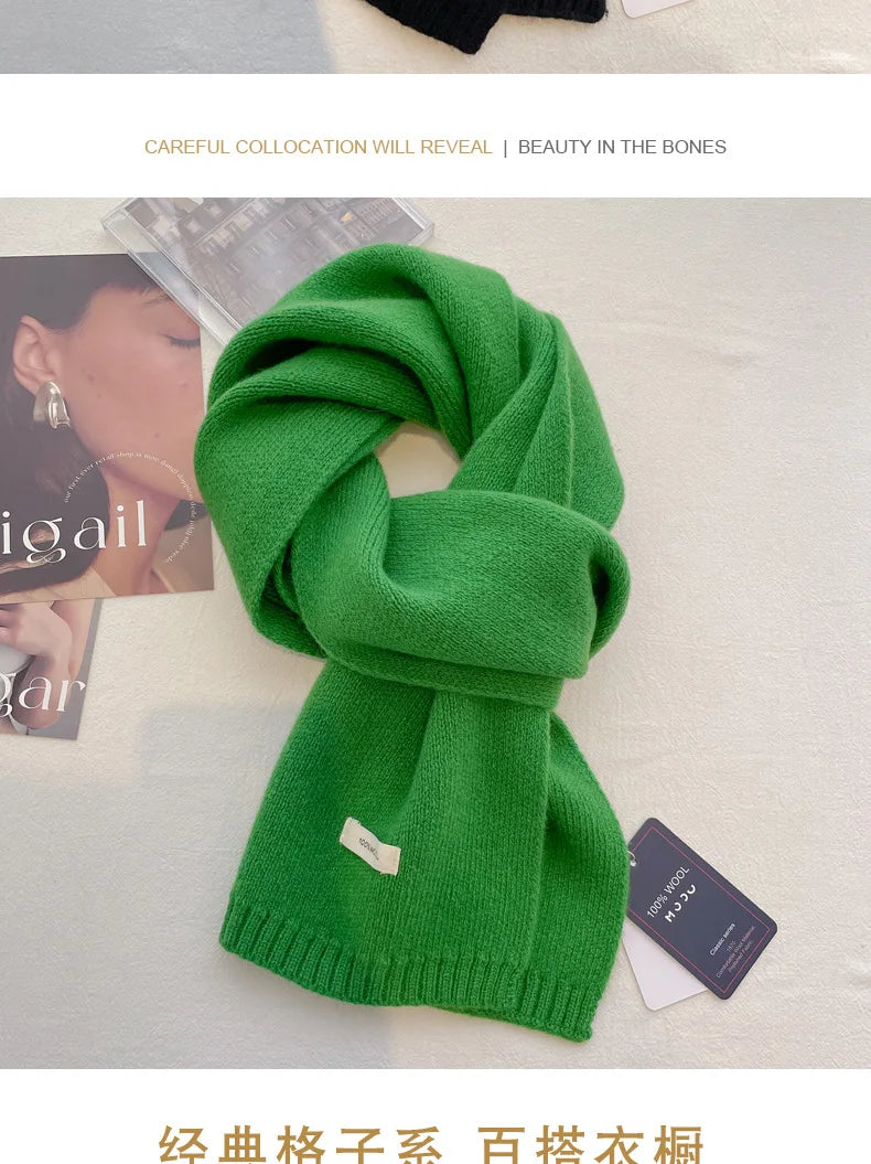 High Quality 100% Wool Scarf Men Women Winter Autumn Solid Color Couple Muffler Simple Warm Versatile Knitted Scarf Male Female