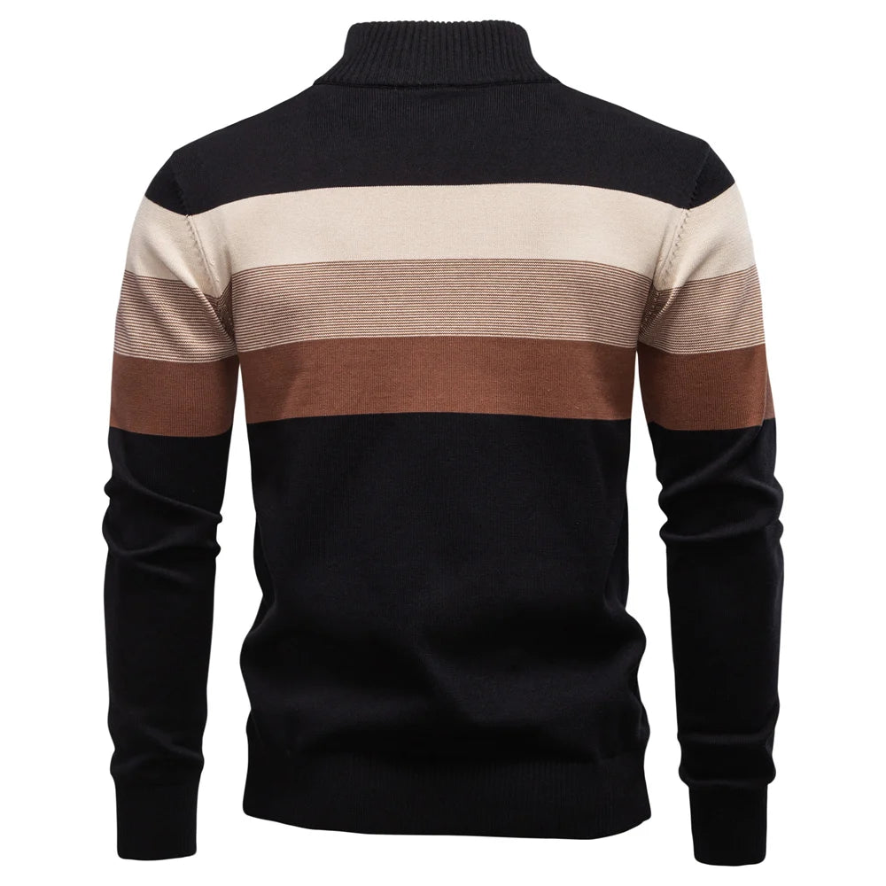 AIOPESON Men's Patchwork Pullover Sweater Cotton Casual Zipper Mock Neck Sweater for Men New Winter Fashion Warm Sweater for Men