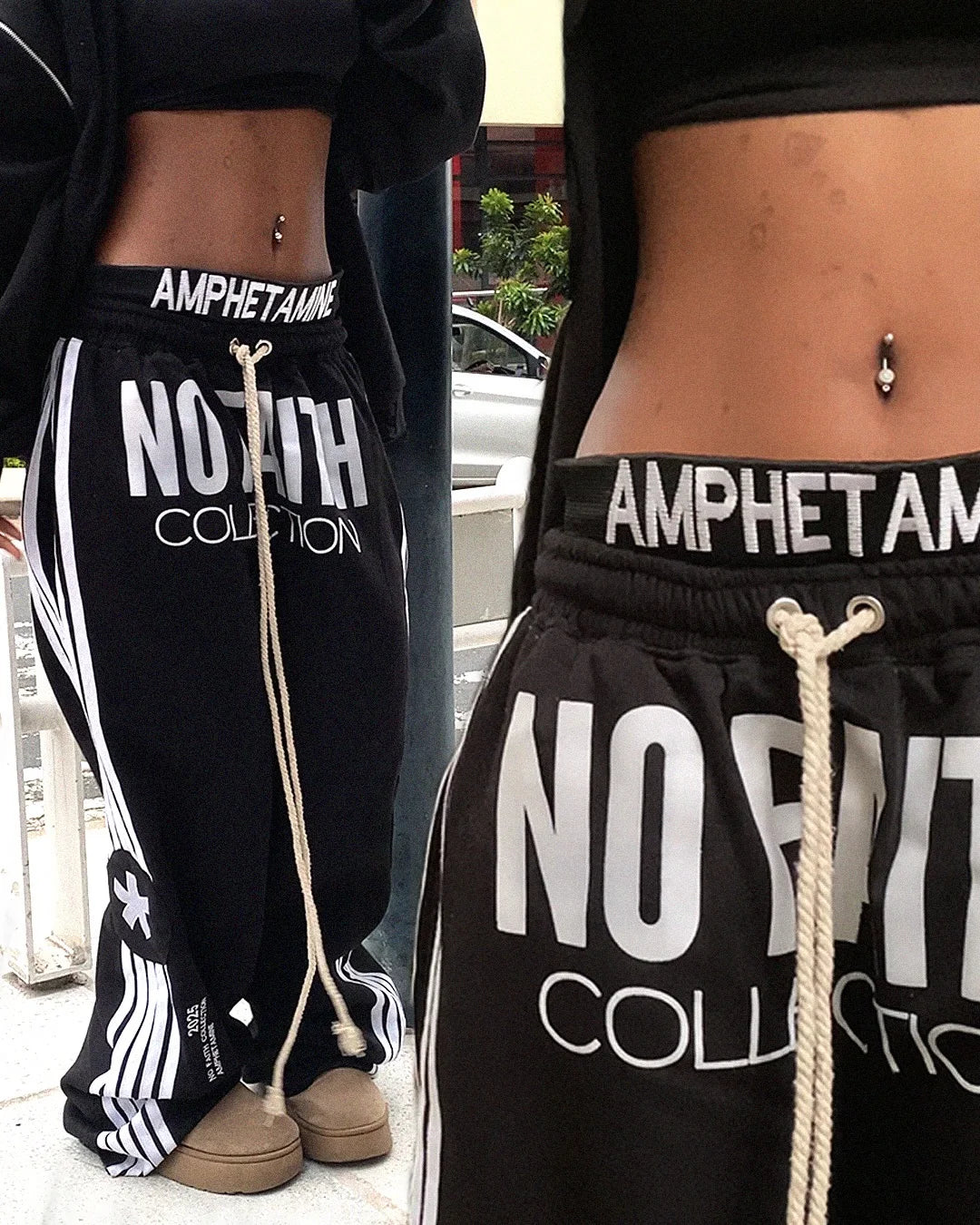 Y2K trendy Gothic English letter embroidered printed striped men sportswear pants retro Harajuku high Street punk casual pants