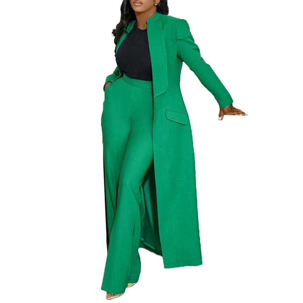 Streetwear Fashion X-Long Blazer Coat and Long Pants Suit 2 Two Piece Set for Women 2025 Spring African Work Business Outfits