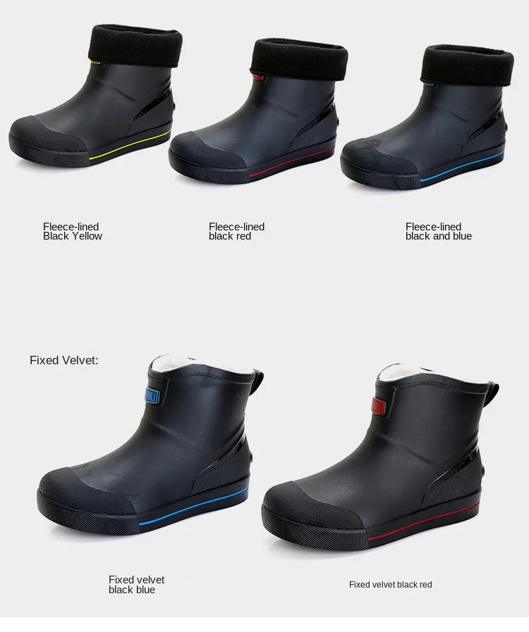 Snow Warm Thick Rain Boots, Kitchen Waterproof and Anti Slip Rain Shoes, Men's Fashionable and Wear-resistant Water Shoes
