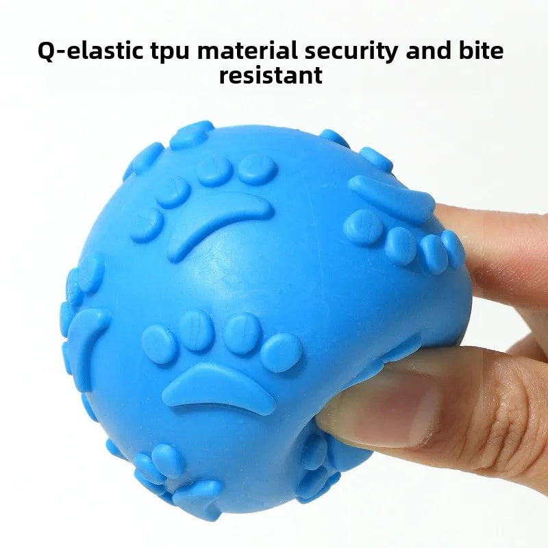 Durable Chew Resistant Squeaky Paw Print Ball Dog Toy - Pet Dental Teething Bite Proof Fetch Ball with Grippy Texture for Puppy