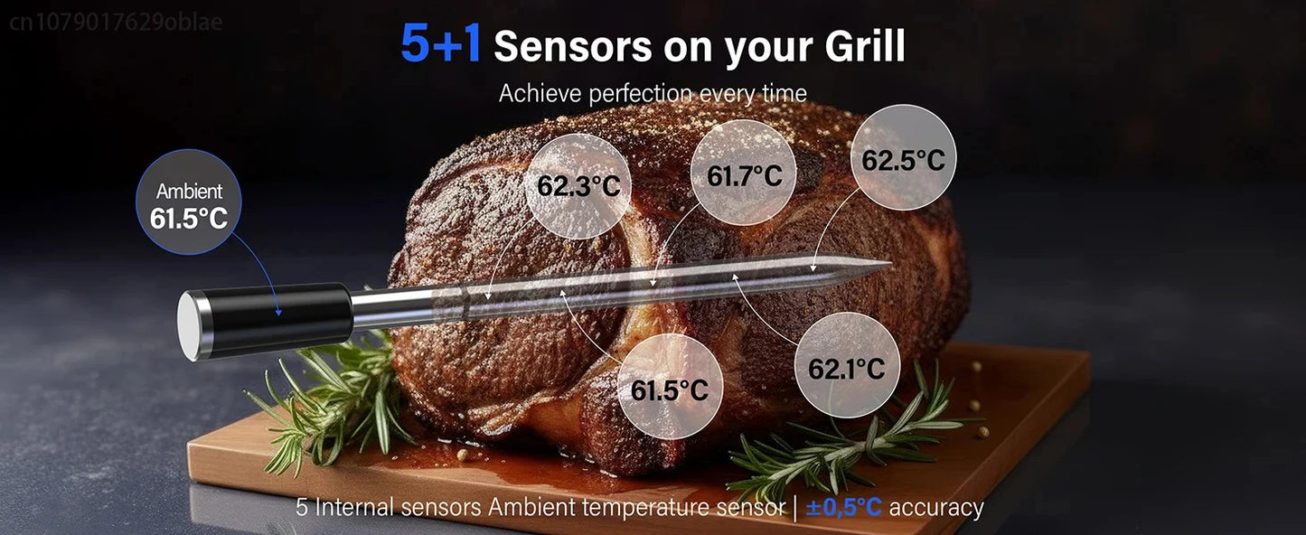 Meat Thermometer Wireless Bluetooth Probe with WiFi Unlimited Range Support APP Alarm Reminder for BBQ, Oven, Air Fryer
