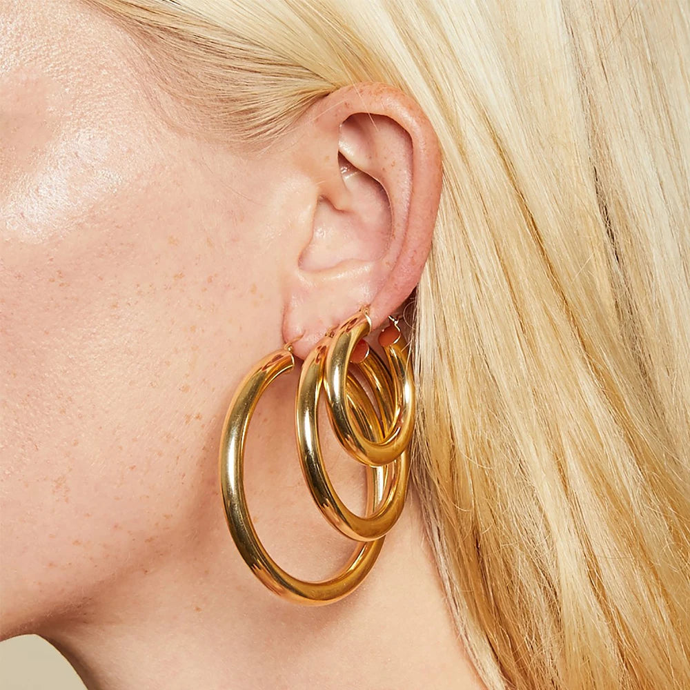 e-Manco Classic Stainless Steel Ear Buckle for Women Trendy Gold Color Small Large Circle Hoop Earrings  Jewelry Accessories