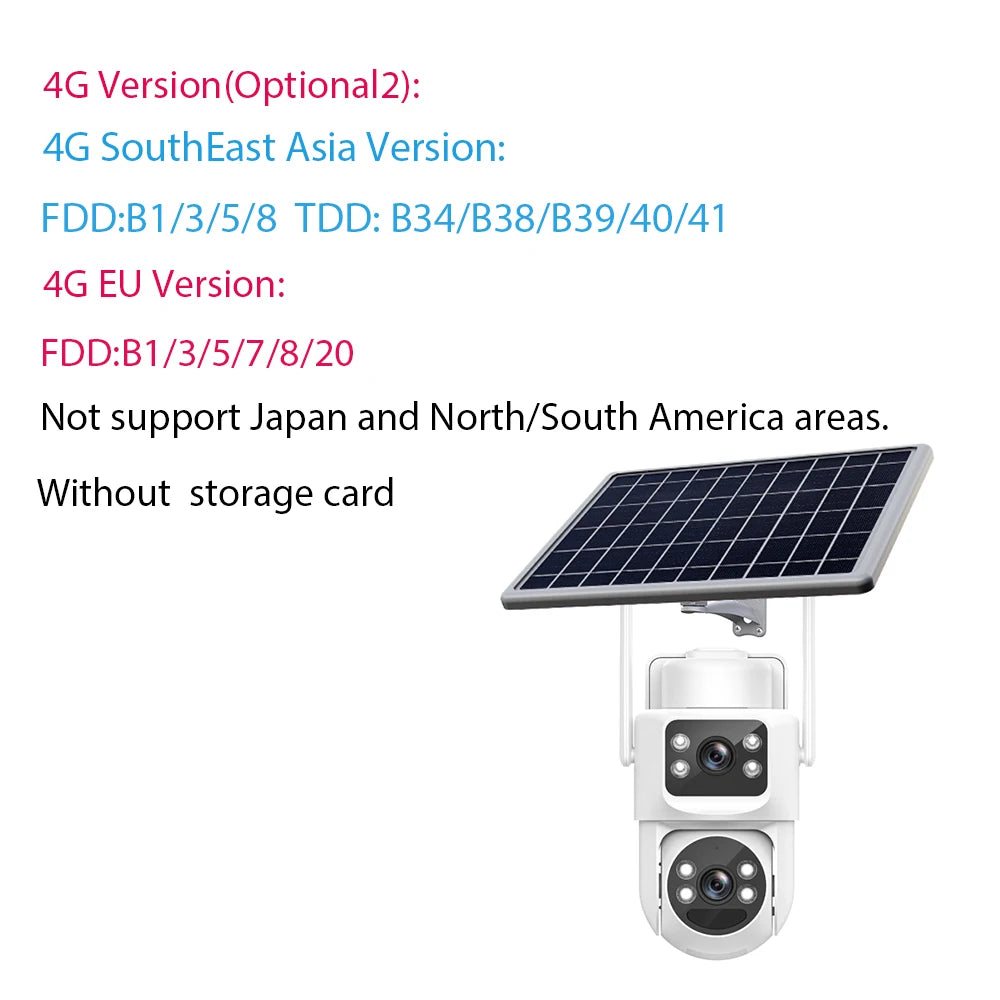 Hongnaer 8MP Dual Lens 4K Wireless WiFi/4G Sim Card Solar Powered Panel IP PTZ Outdoor WiFi Security CCTV Solar Camera