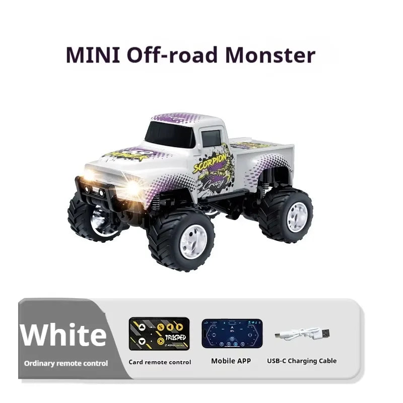 Little Monster 1/64 Rc Car Mini 2.4Ghz Remote Control Cars with Cool Spray Painting Pattern Rc Off-road Vehicle Boy’s Toys Gifts