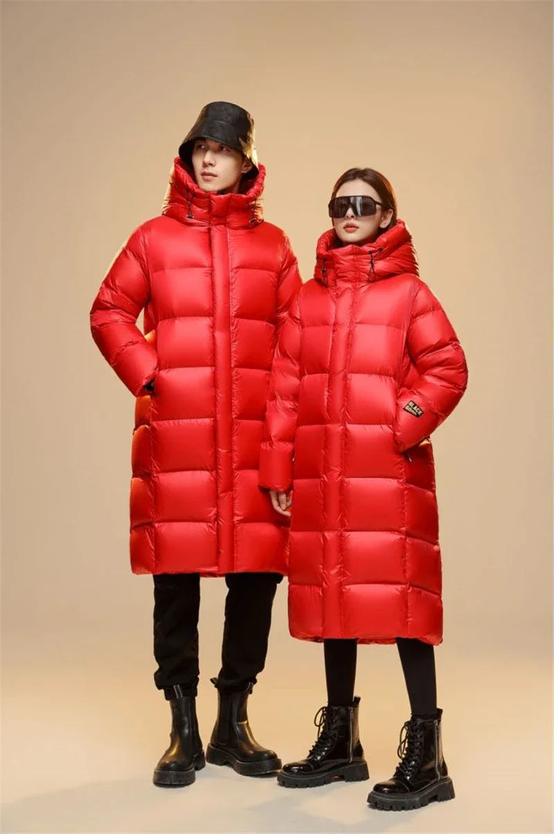 Winter 90%  White Goose Down Thick （Winter) Warm X-Long Men's Jackets 2025 New Arrivals Men Hooded Korean Down Parkas Coat