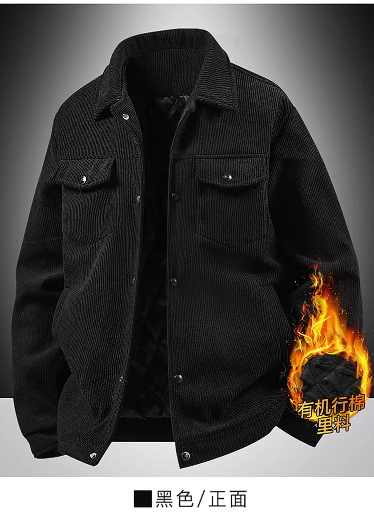 Plus Size 8XL Men Autumn Jacket Cotton Padded Corduroy Coat Male Big Large Loose Fit Business Korean Elegant Work Casual Outwear