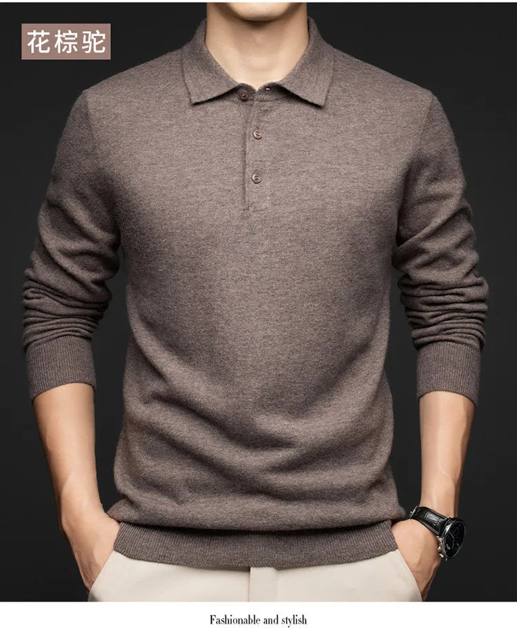 100% Australian Merino Wool Sweater, 360g Thickened Anti-Pilling, Polo Collar Gold Quality Pullover