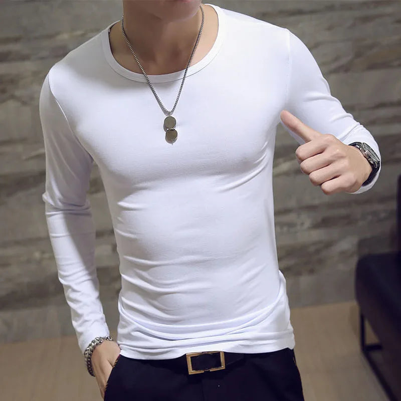 1pcs Spring Autumn Men Long Sleeve T Shirt Mens Thin Solid Casual T-shirts Classic Clothes Men's T-shirts Male Thermal Tops