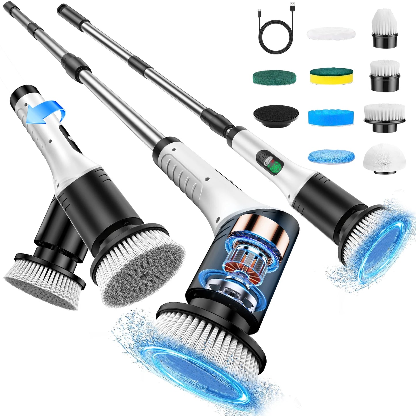 Upgraded electric rotary brush, with a display screen, fully waterproof, and adjustable handle brush head,a home cleaning wonder