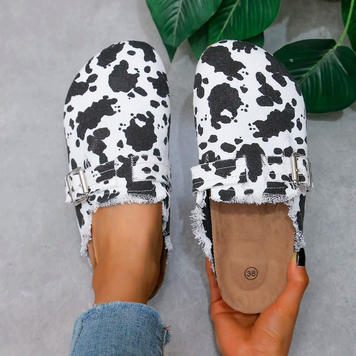 2024 Spring New Classic Women's Closed Toe Cork Sandals Slippers Ladies Leopard Cork Slippers Camo Mule Clogs Shoes Flats