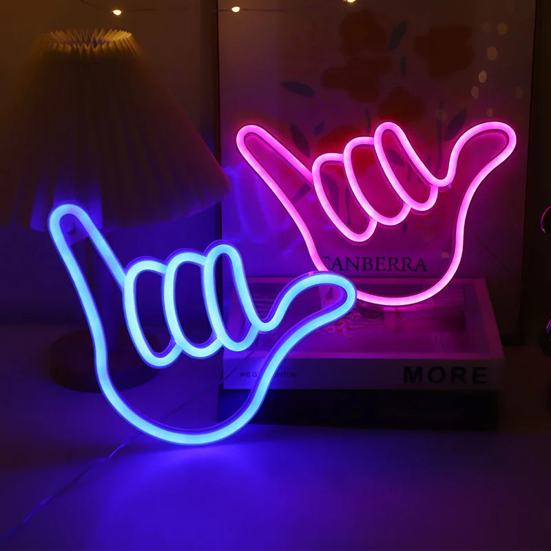 Peace Hand LED Neon Sign Win Victory Gesture Finger Night Lamp OK Neon Lights Bedroom Living Room Wall Home Office Decor