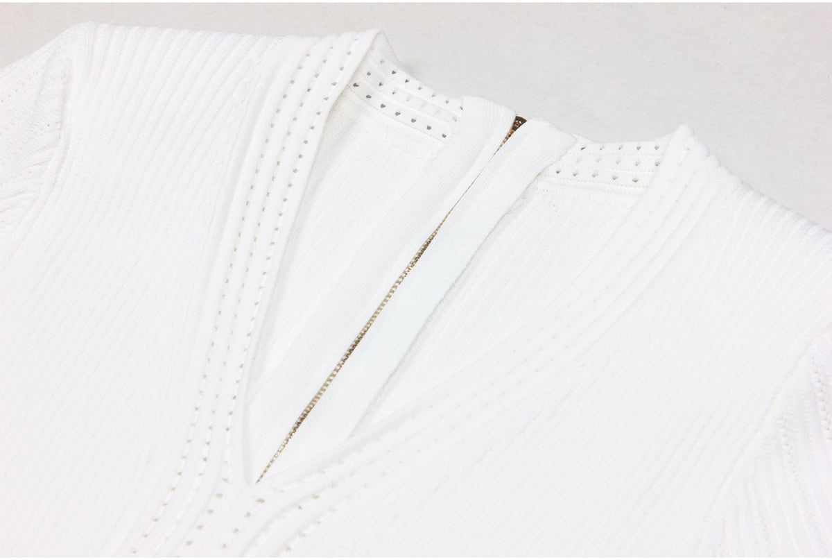 Spring And Summer New Fashionable Knitted Elastic Solid Color Short Sleeved Double Breasted Slim Fit Fishtail Women's Dress