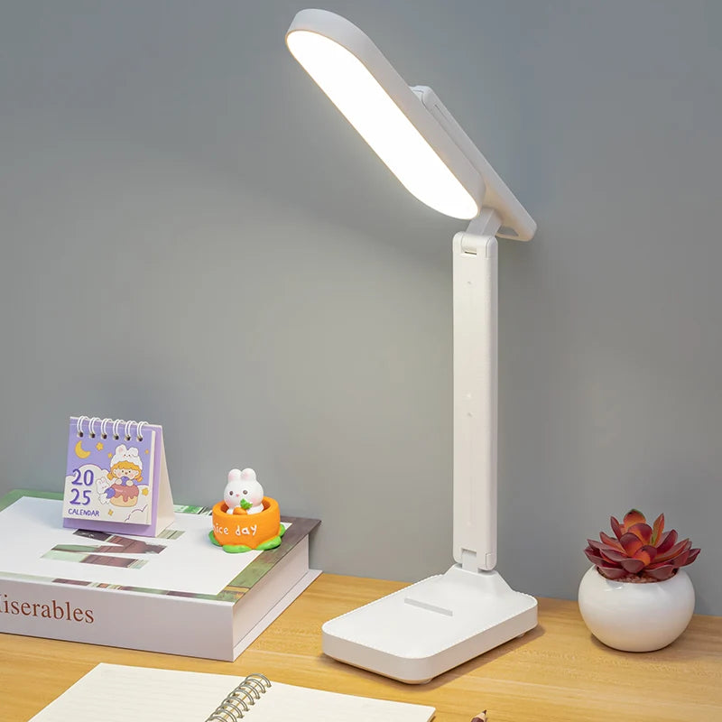 Rechargeable Foldableing Eye Protection Desk Lamp for Study, Special Dormitory Desk Reading Lamp, USB Rechargeable and Plug-In Dual-Use Dimming Home Desk Lamp