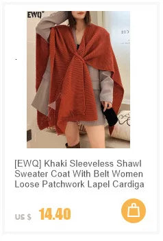 [EWQ] Khaki Fashion Woolen Coat With Belt Women Long Sleeve Elegant Lapel Wool Jacket Outwears 2025 Autumn Winter New 16U5035