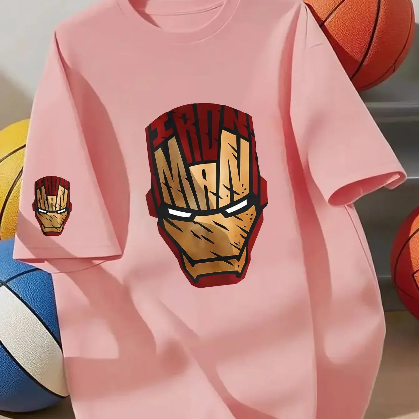 Marvel 100% Cotton Summer Children's T Shirt Comfortable Soft Breathable Fabric Bold Iron Man Pattern Suitable Home Wear
