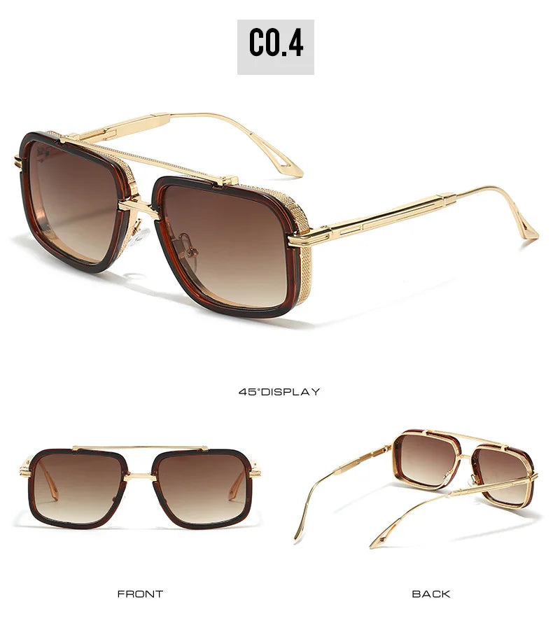 Large Square Sunglasses Men Steampunk Style Metal Pilot Sun Glasses Luxury Designer Brand Eyewear Fashion Shades Double Beam