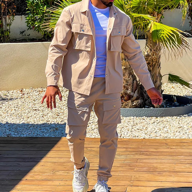 2025 Fashion Men's Casual Sets Male Trend Streetwear Long Sleeve Jacket Coat+Leggings Pants Sport 2 Pieces New Men Clothing Suit