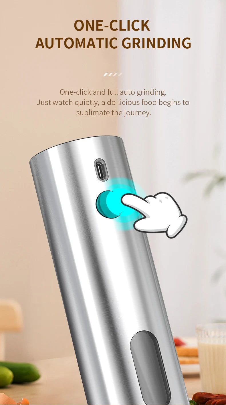 Rechargeable Electric Salt and Pepper Grinder Set Stainless Steel Pepper Mills Adjustable Coarseness Power Grinder Kitchen Tools