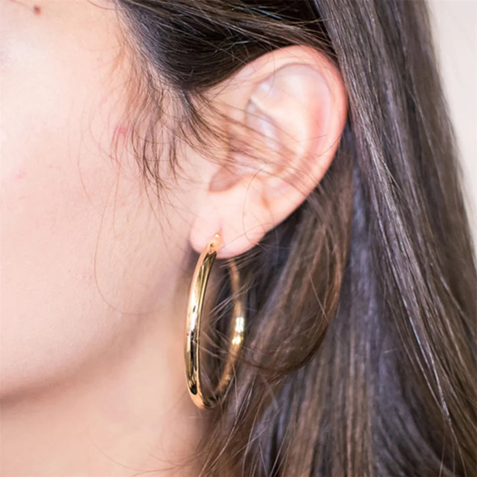 e-Manco Classic Stainless Steel Ear Buckle for Women Trendy Gold Color Small Large Circle Hoop Earrings  Jewelry Accessories