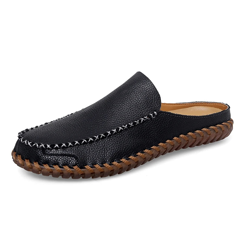 Plus Size 38-48 Handmade Mules Mens Backless Loafers Slippers Half Shoes For Men Slide Closed Toe Sandals Semi-Drag Casual Shoes