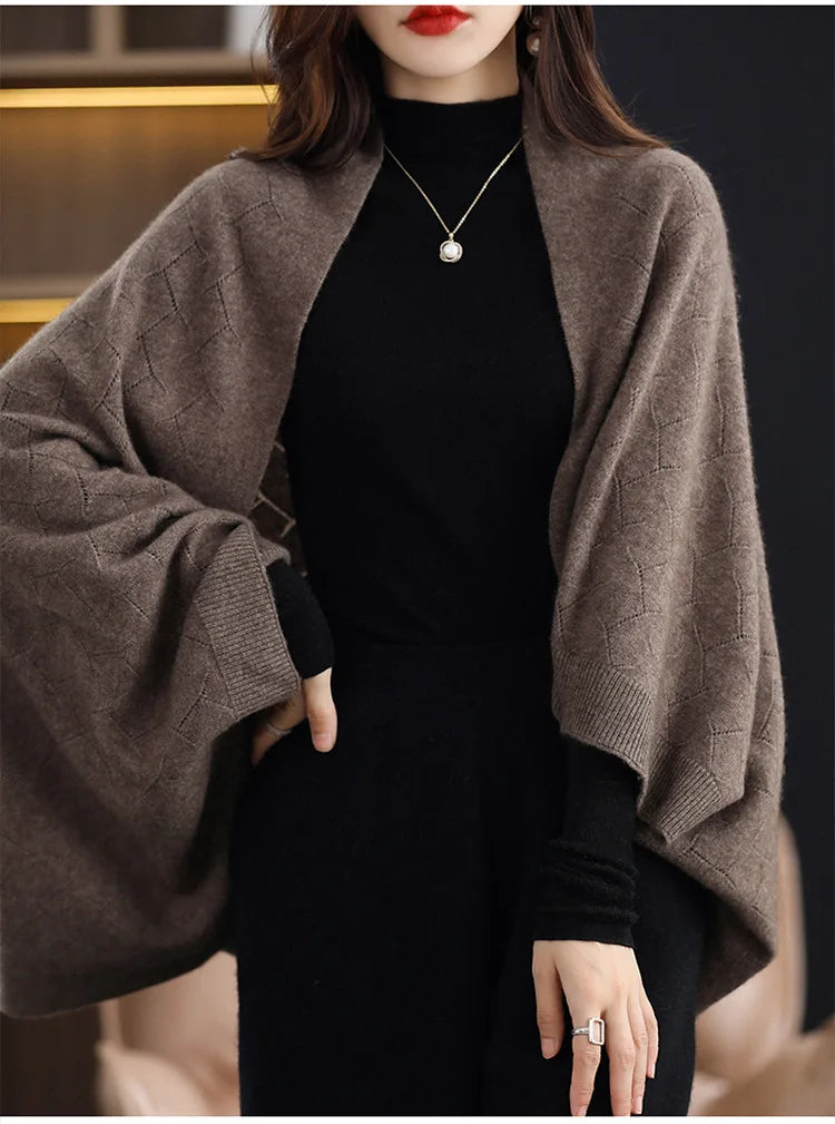 Wool Knitted Shawl Scarf Dual-purpose Autumn and Winter New Solid Color Loose Versatile Exterior Cloak Cardigan