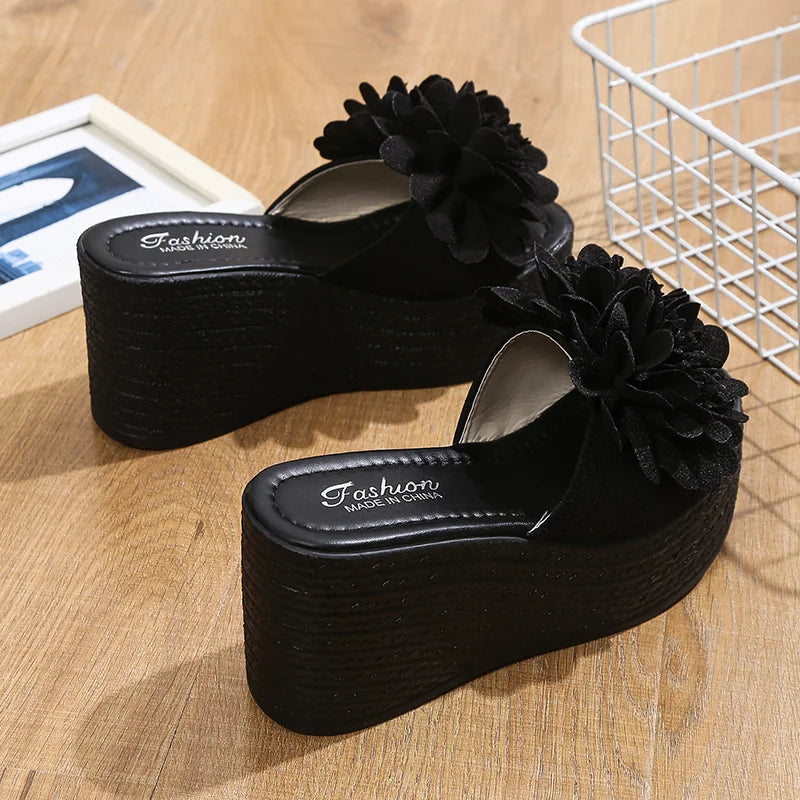 2025 Wedges Sandals Women Slippers Summer Beach Platform Shoes Flower Slippers Women High Heel Slippers Women Fashion