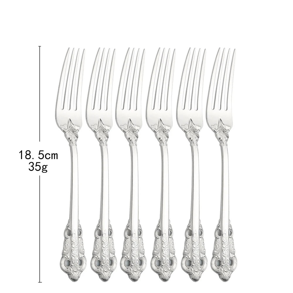 6People Silverw Tableware Sets Stainless Steel Cutlery Set Knife Dessert Fork Tea Spoon Dinnerware Party Kitchen Dinner
