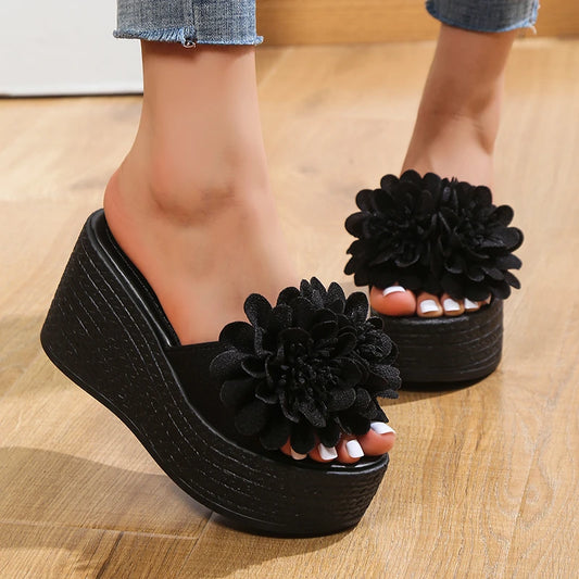 2025 Wedges Sandals Women Slippers Summer Beach Platform Shoes Flower Slippers Women High Heel Slippers Women Fashion