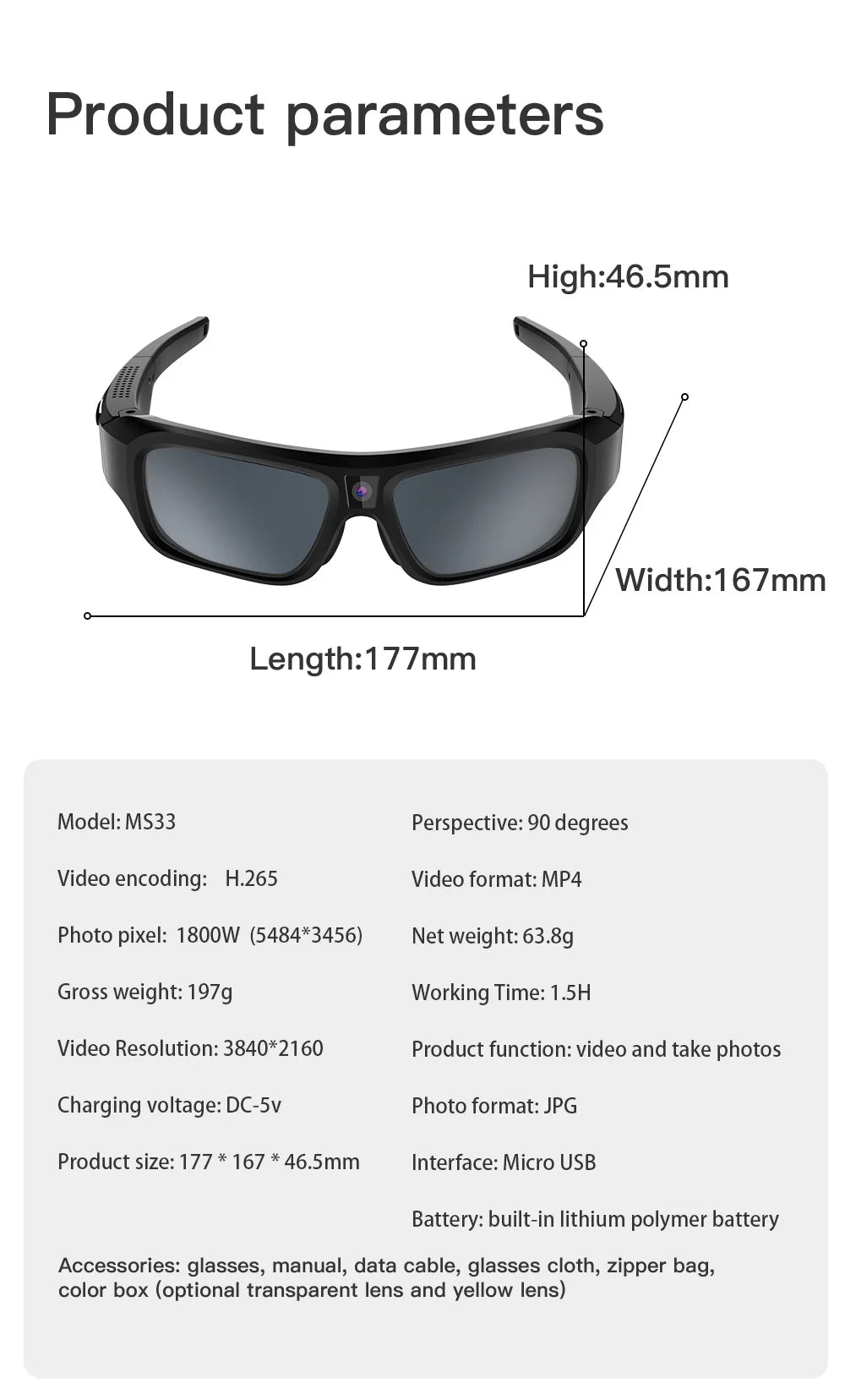 4K HD Glasses Camera Video Driving Record Cycling Video Smart Glasses With Eyewear Camcorder For Outdoor Mini Camera