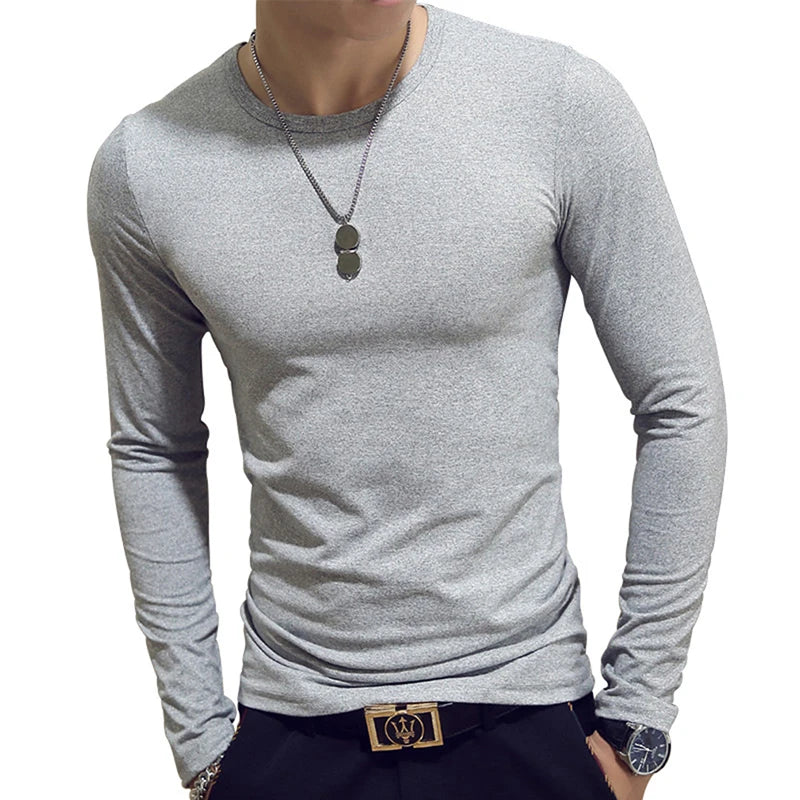 Spring Autumn Period Long Sleeve Cultivate One's Morality Men's T-shirt O-neck Solid Polyester T Shirt Men Red Blue Black