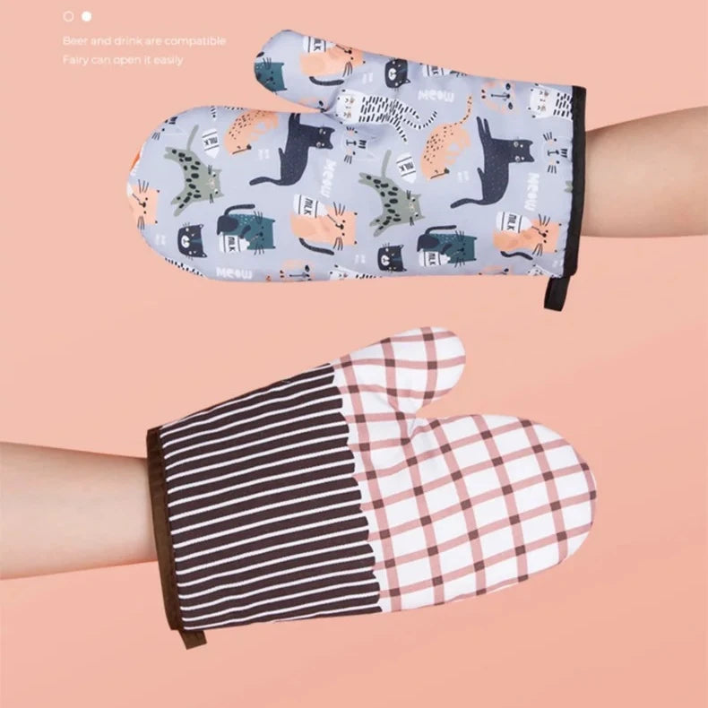 Heat Resistant Microwave Oven Mitts Gloves Anti Scald Insulation Non Slip Kitchen Baking Tools