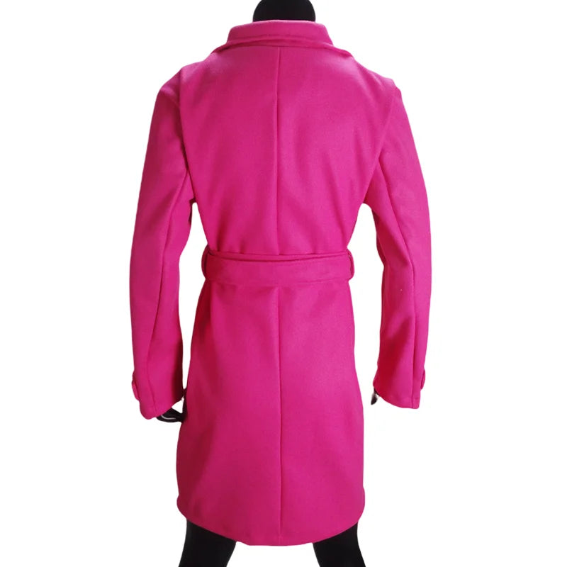Women's Wool Blend Coat Winter Warm Single Breasted Jacket with Turn-down Collar Long Outerwear Female Clothing