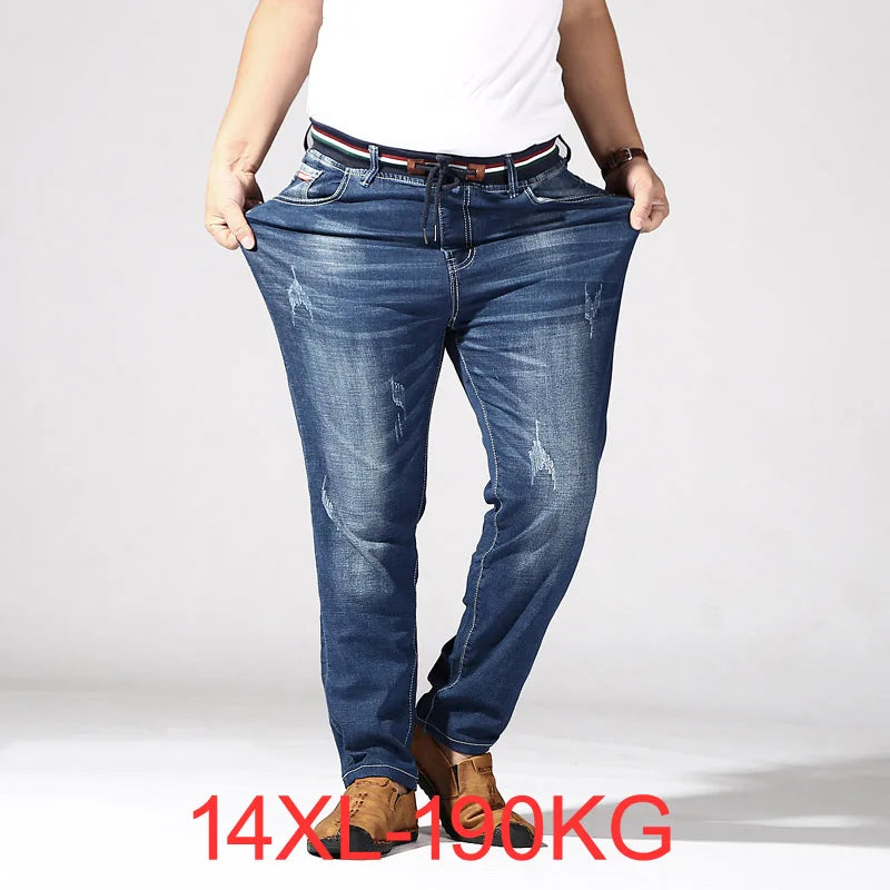 Elasticated waist oversized stretch jeans male plus size loose big man trousers 13xl 14xl  big yards 190KG