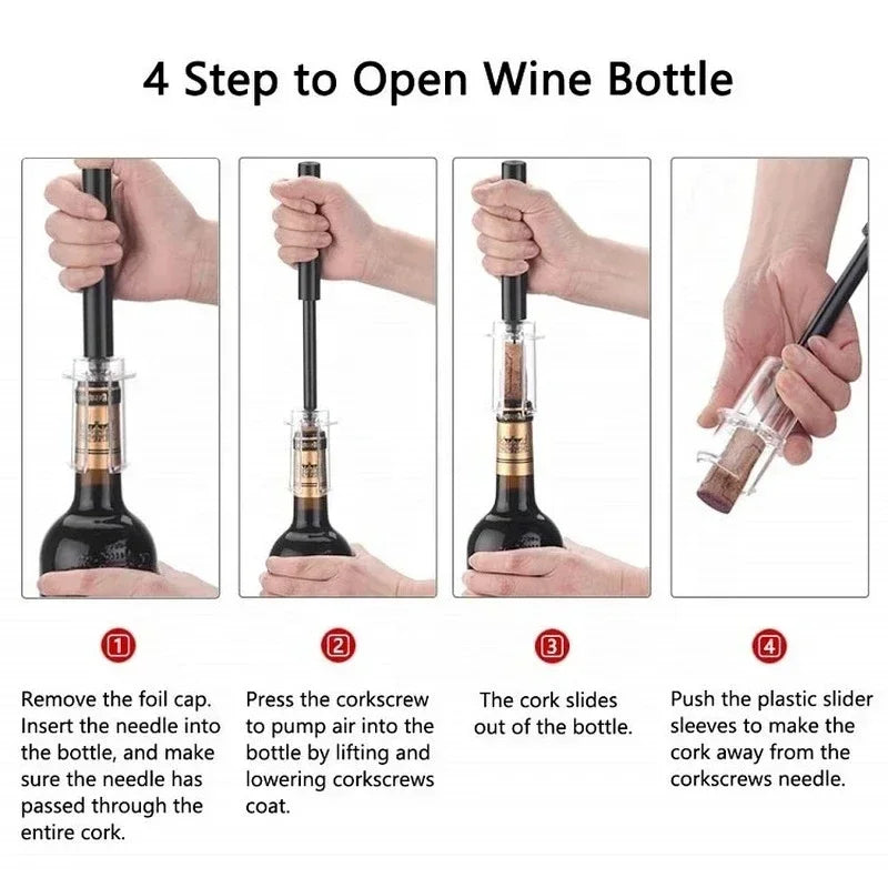 Wine Opener Air Pump Wine Bottle Opener Stainless Steel Pin Cork Remover Air Pressure Corkscrew Kitchen Tools Bar Accessories