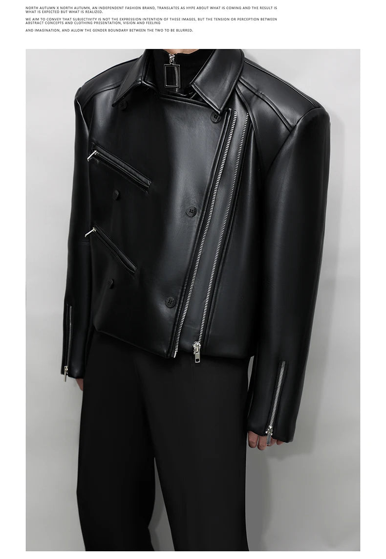 Mauroicardi Spring Autumn Oversized Cool Pu Leather Jacket Men Long Sleeve Stand Collar High Quality Luxury Designer Clothes